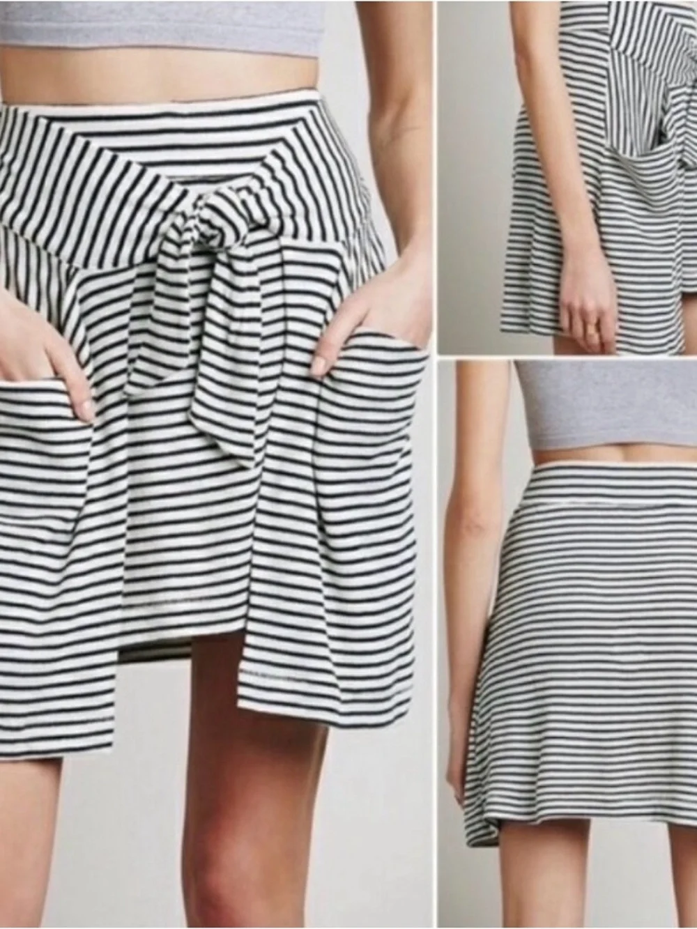FREE PEOPLE 'All Tied Up' Black & Cream Stripe Wrap Skirt Size XS